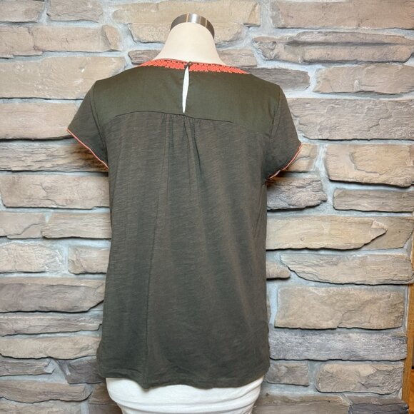 Boden Womens Top US 8 UK 12 Green Embroidered Boho Floral Yoke Short Sleeve - Picture 3 of 10